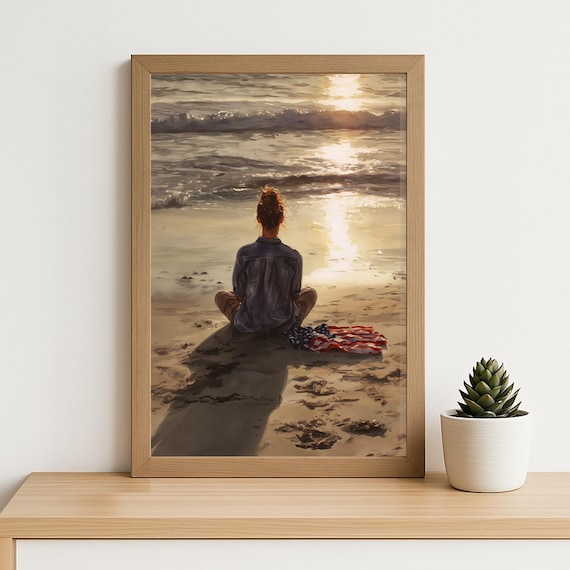 Woman Meditating At Sunset Beach Golden Ocean Mindfulness Poster