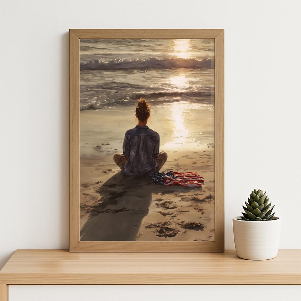 Woman Meditating At Sunset Beach Golden Ocean Mindfulness Poster