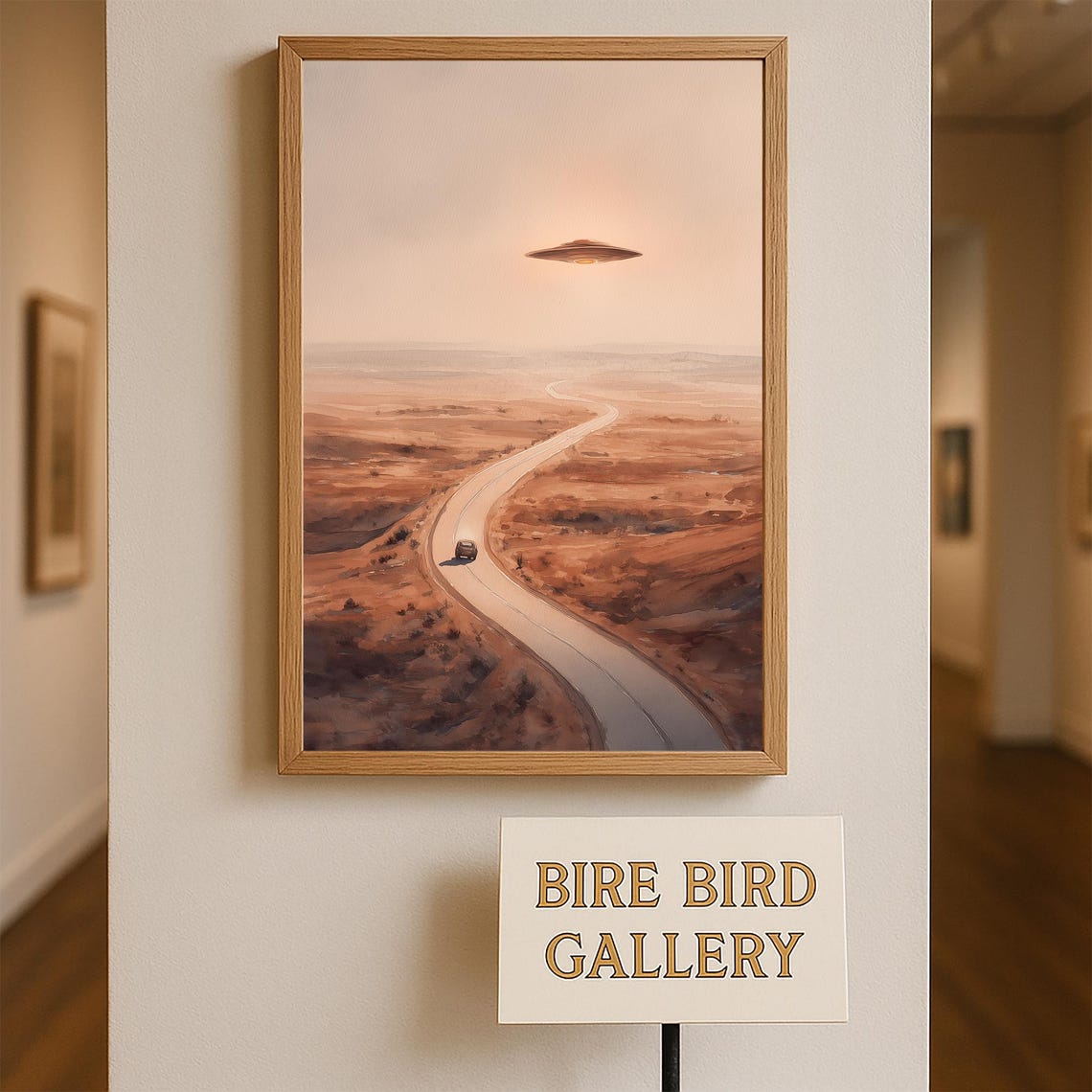 UFO Desert Highway Night Road Surreal Mystery Sci Fi Art Poster