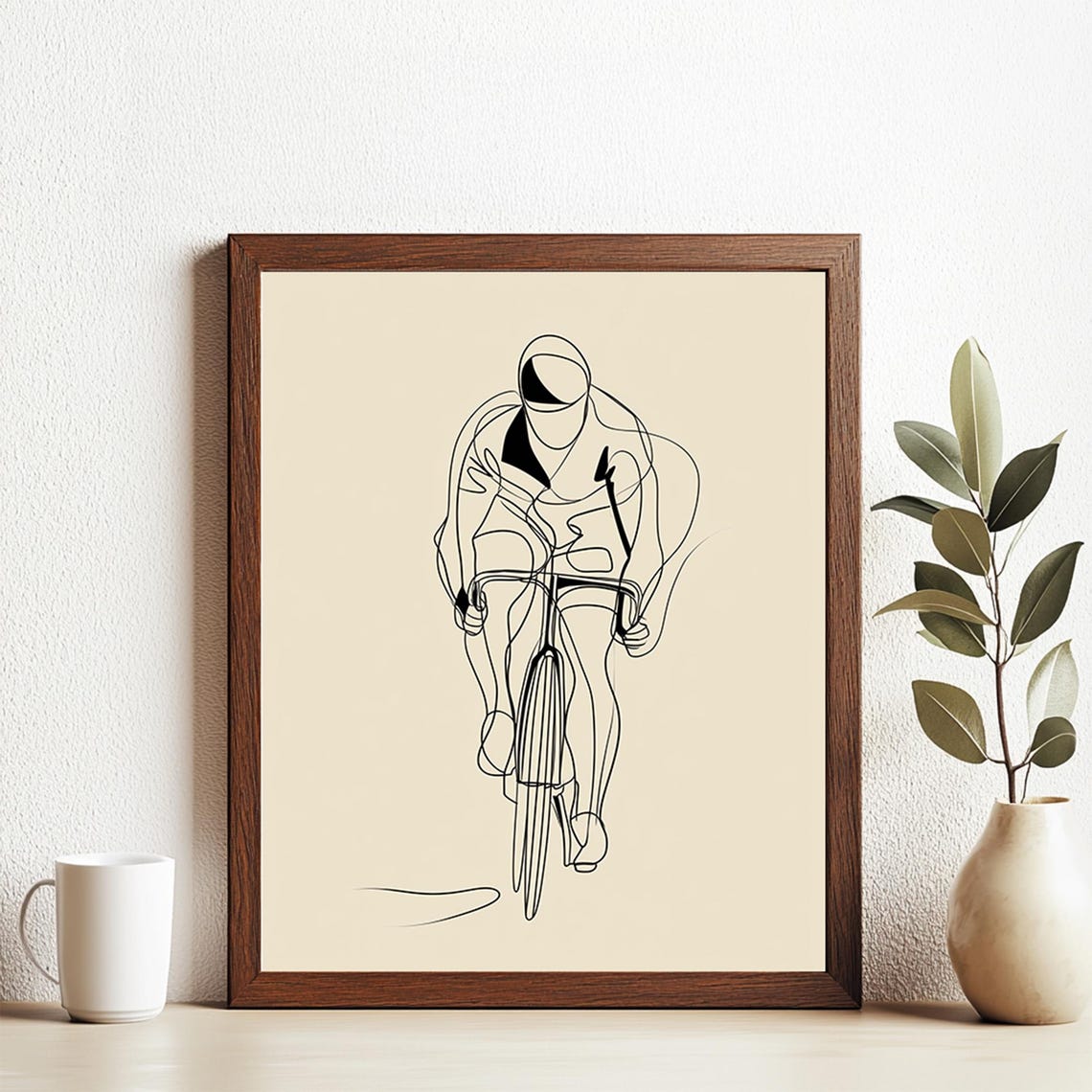 Minimalist Bicycle Line Art Cycling Race Sports Wall Decor Print