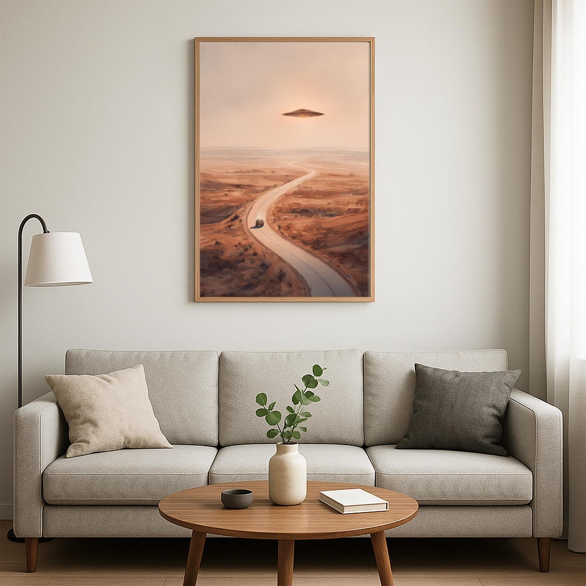 UFO Desert Highway Night Road Surreal Mystery Sci Fi Art Poster - Image 5