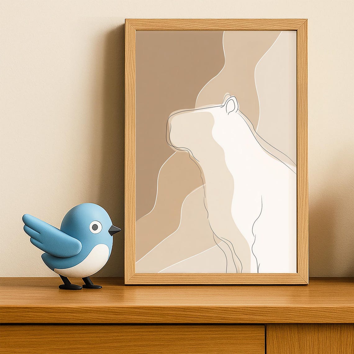 Minimalist Capybara Line Art Abstract Neutral Beige Animal Poster - Image 5