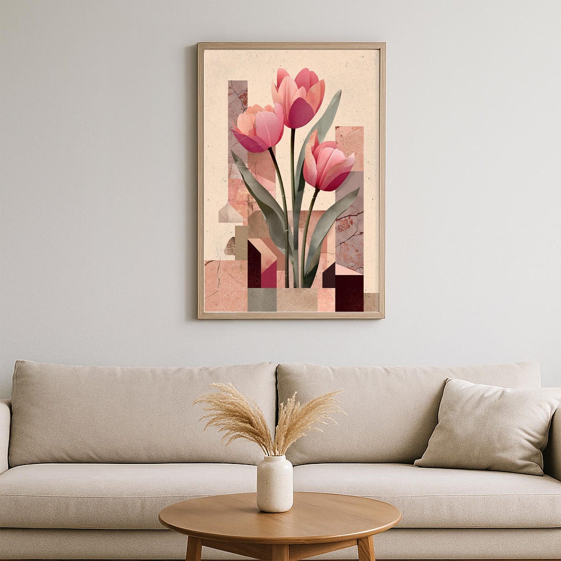 Abstract Pink Tulip Collage Modern Geometric Floral Wall Poster - Image 2