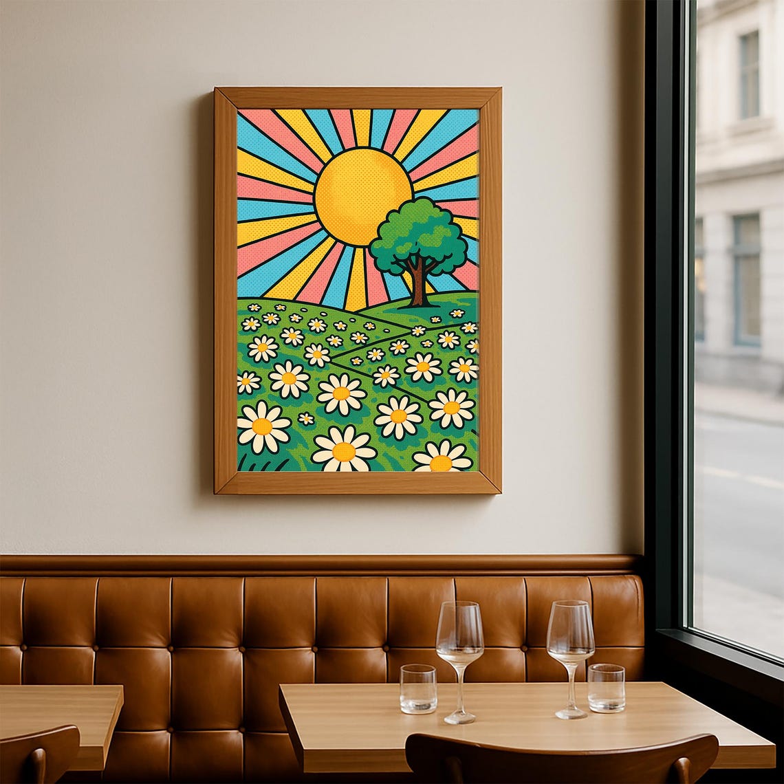 Pop Art Sun Daisy Meadow Retro Colorful Sunshine Bold Wall Art - Image 2