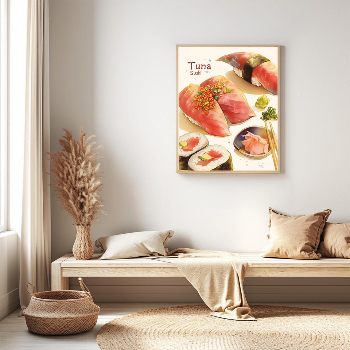 Tuna Sushi Watercolor Food Art Japanese Kitchen Wall Decor Poster - Image 3