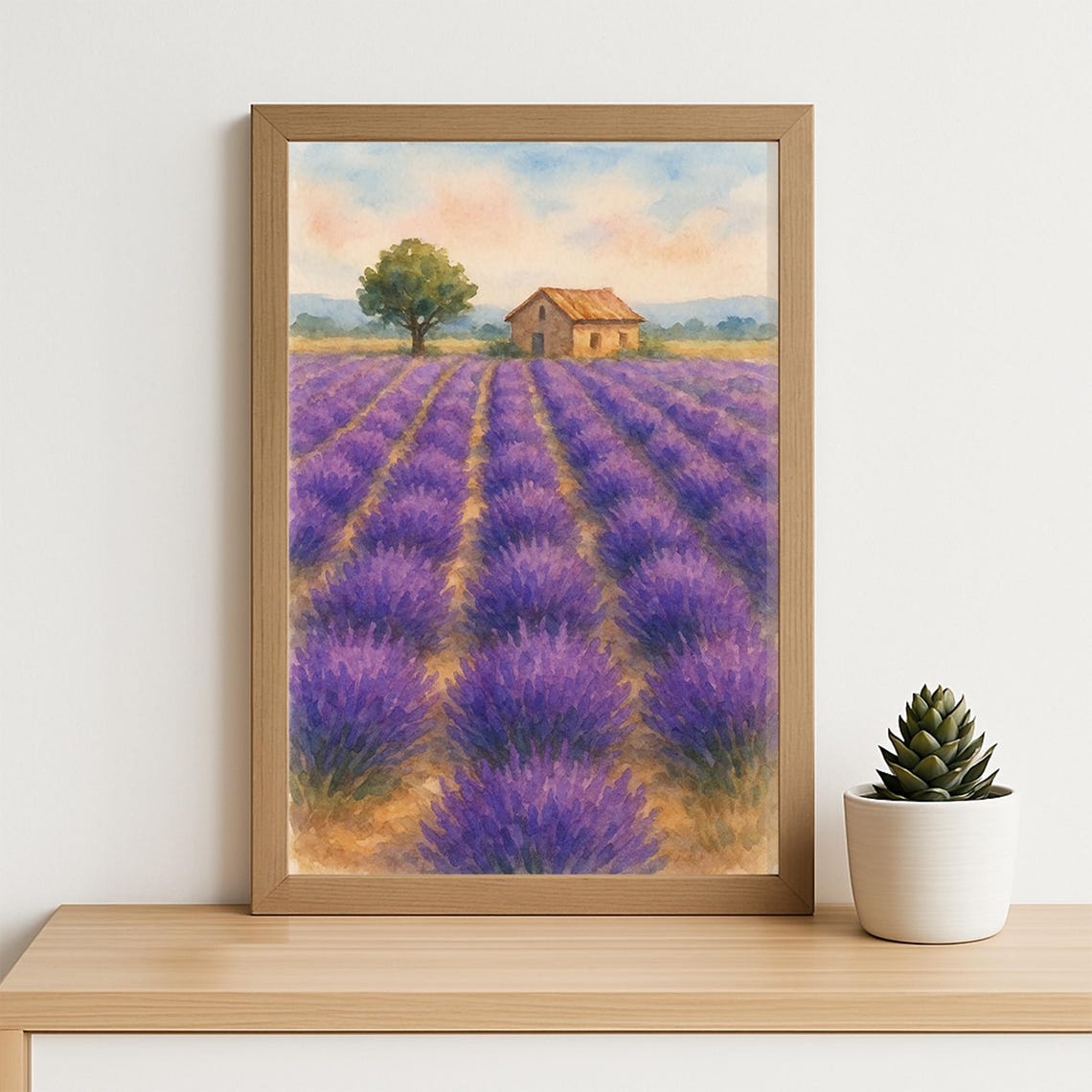 Lavender Field Watercolor Provence Countryside Farmhouse Poster