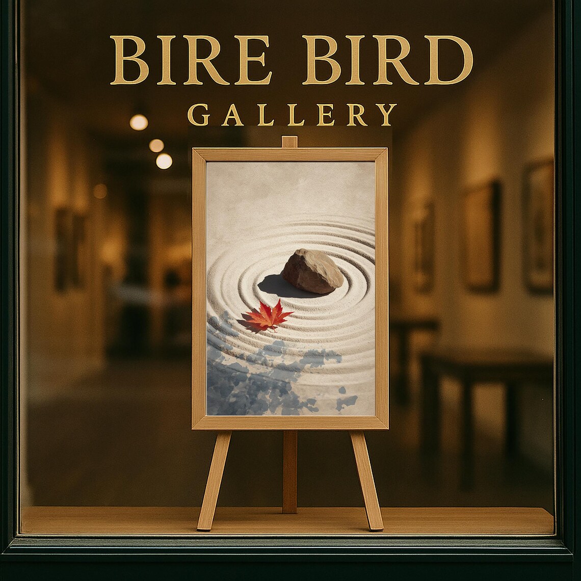 Zen Garden Raked Sand Stone Red Maple Leaf Stillness Art Poster - Image 5