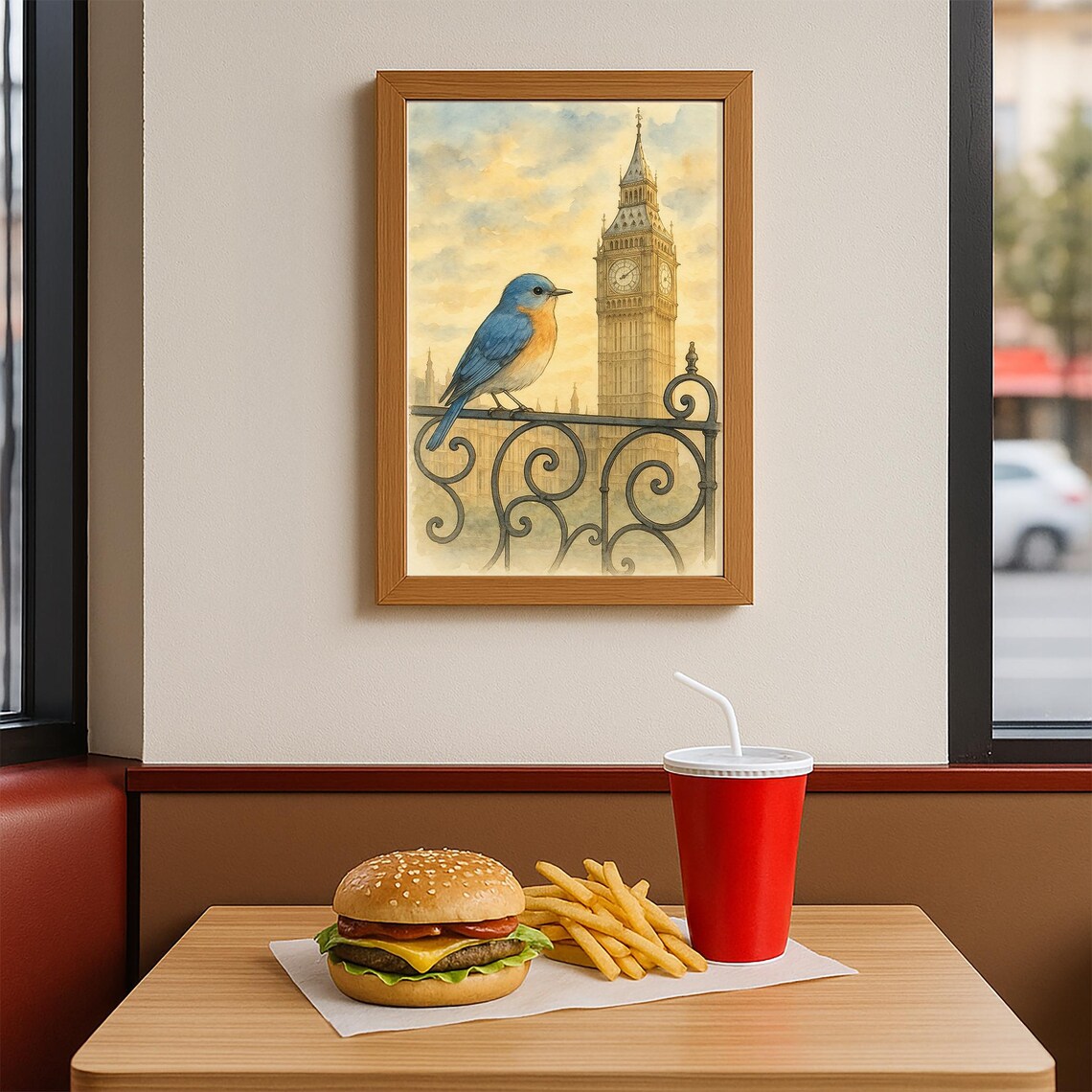 London Bluebird Big Ben Clock Tower Watercolor Bird Painting Poster - Image 4