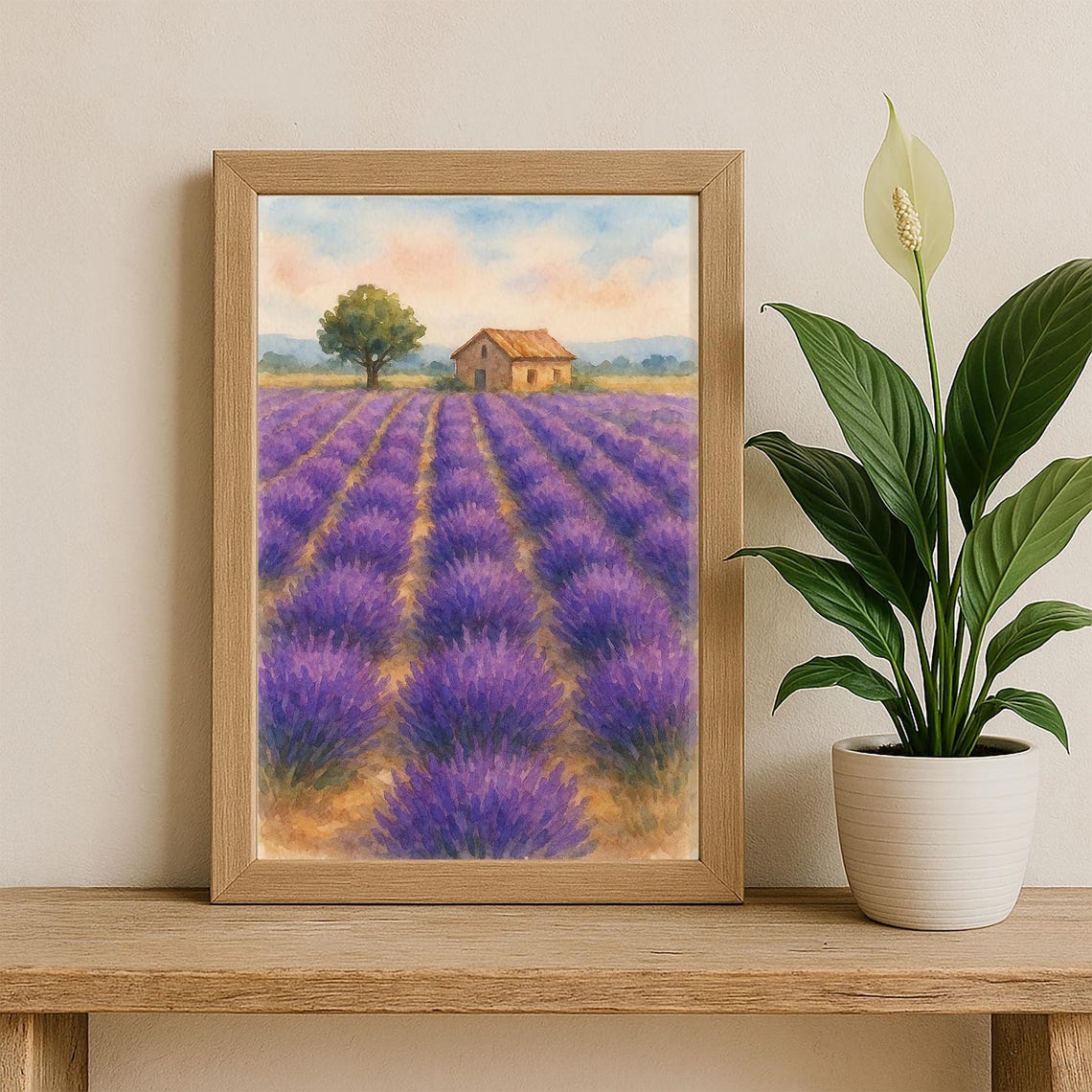 Lavender Field Watercolor Print Provence Countryside Landscape Art With Farmhouse Purple Floral Wall Decor For Nature And Travel Lovers - Image 3
