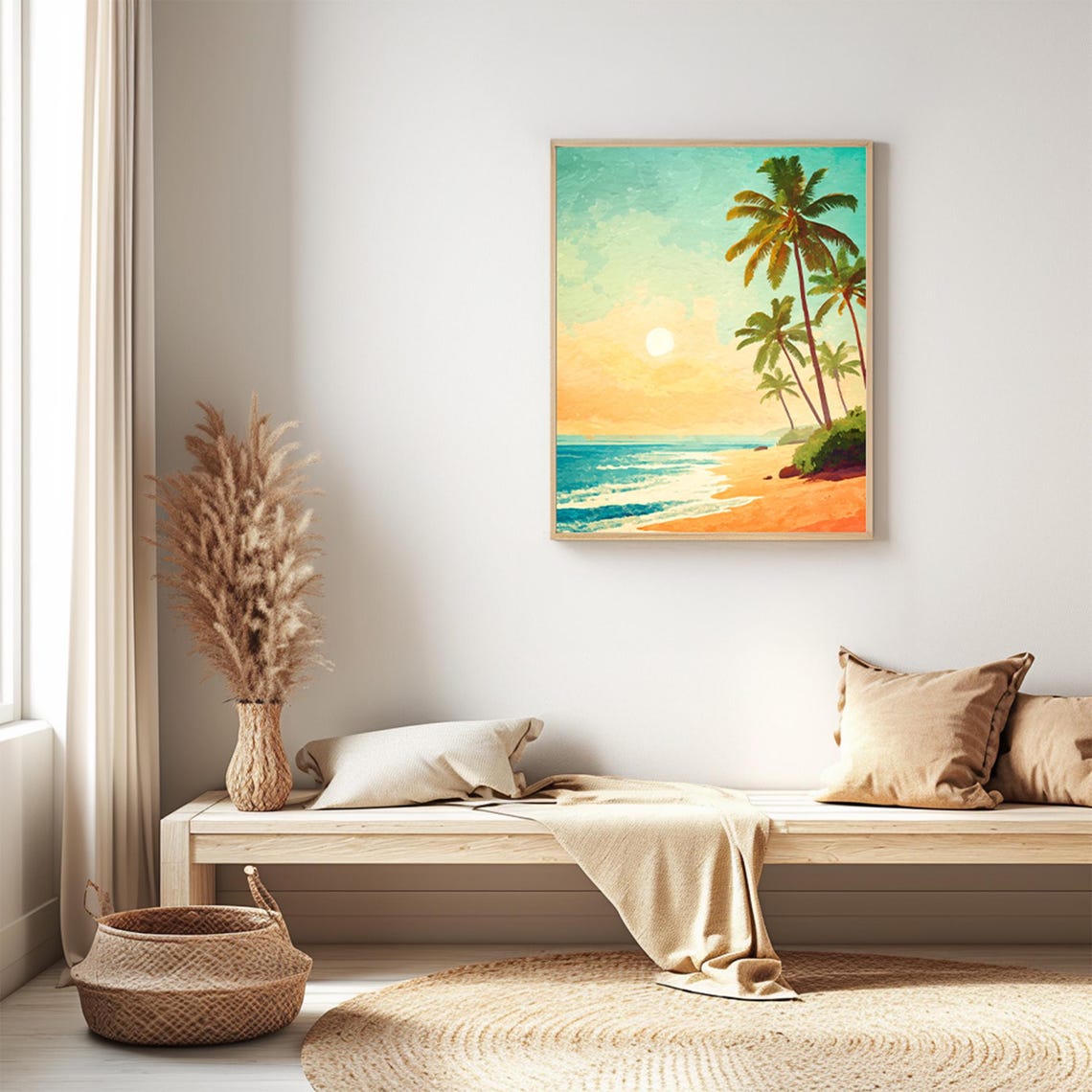 Retro Tropical Beach Sunset Palm Tree Coastal Ocean View Print - Image 2
