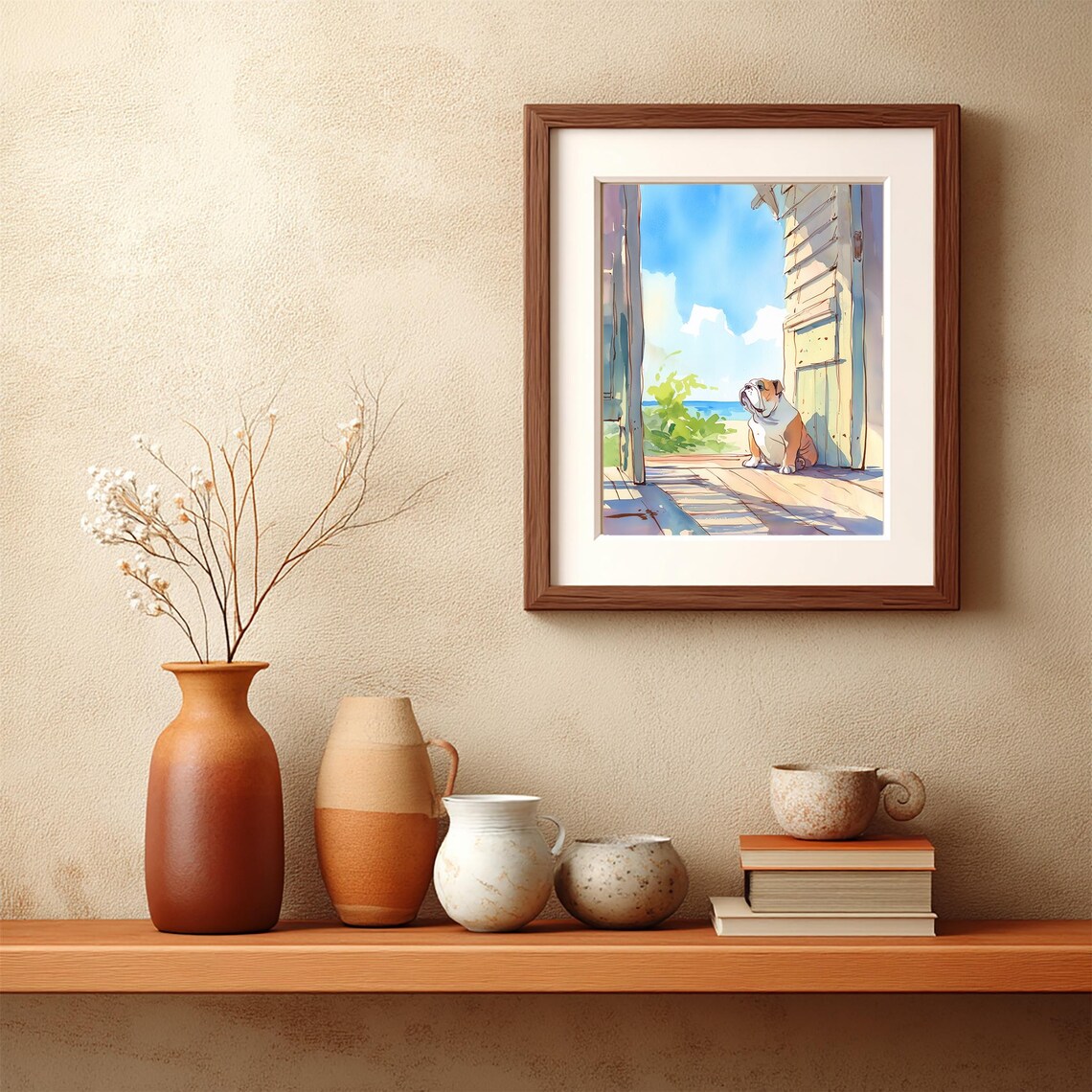 English Bulldog Watercolor Beach Doorway Seaside Scene Poster - Image 4