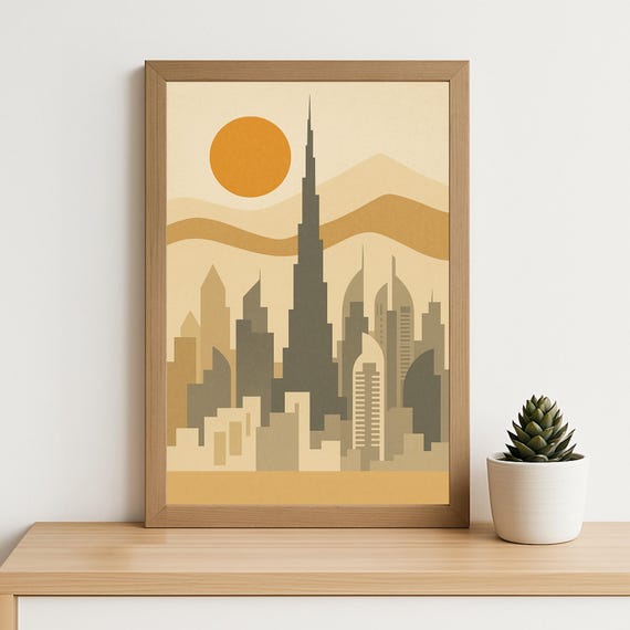 Dubai Geometric Skyline Wall Art Minimalist Burj Khalifa Print For Modern Office Travel Decor Or Middle East City Poster