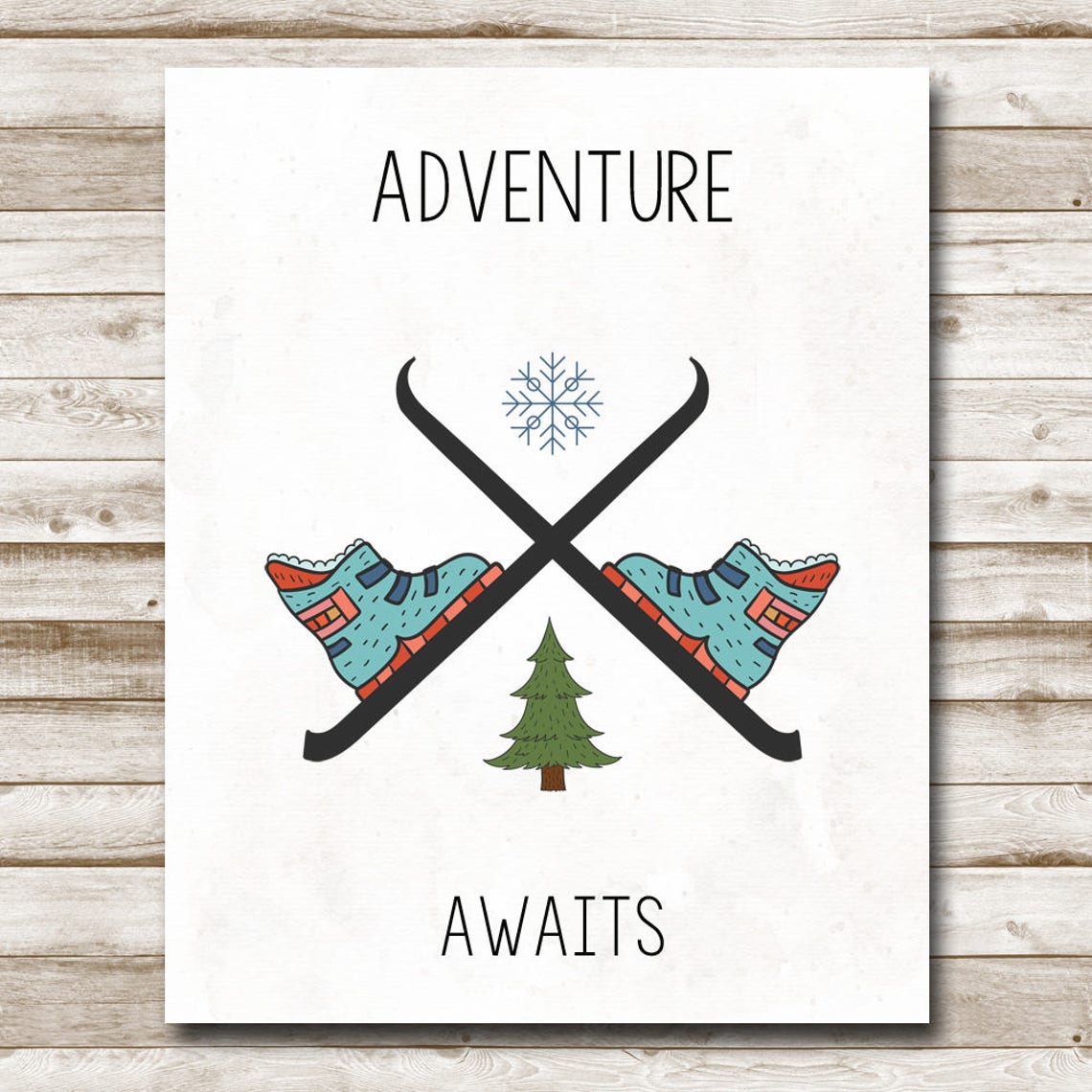 Adventure Awaits Retro Crossed Skis Boots Snowflake Ski Lodge Poster - Image 4