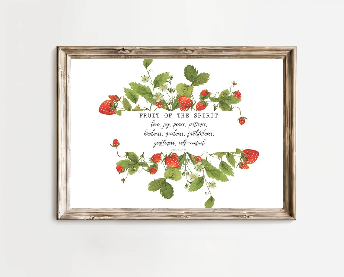 Fruit Of The Spirit Strawberry Botanical Galatians Verse Poster - Image 3