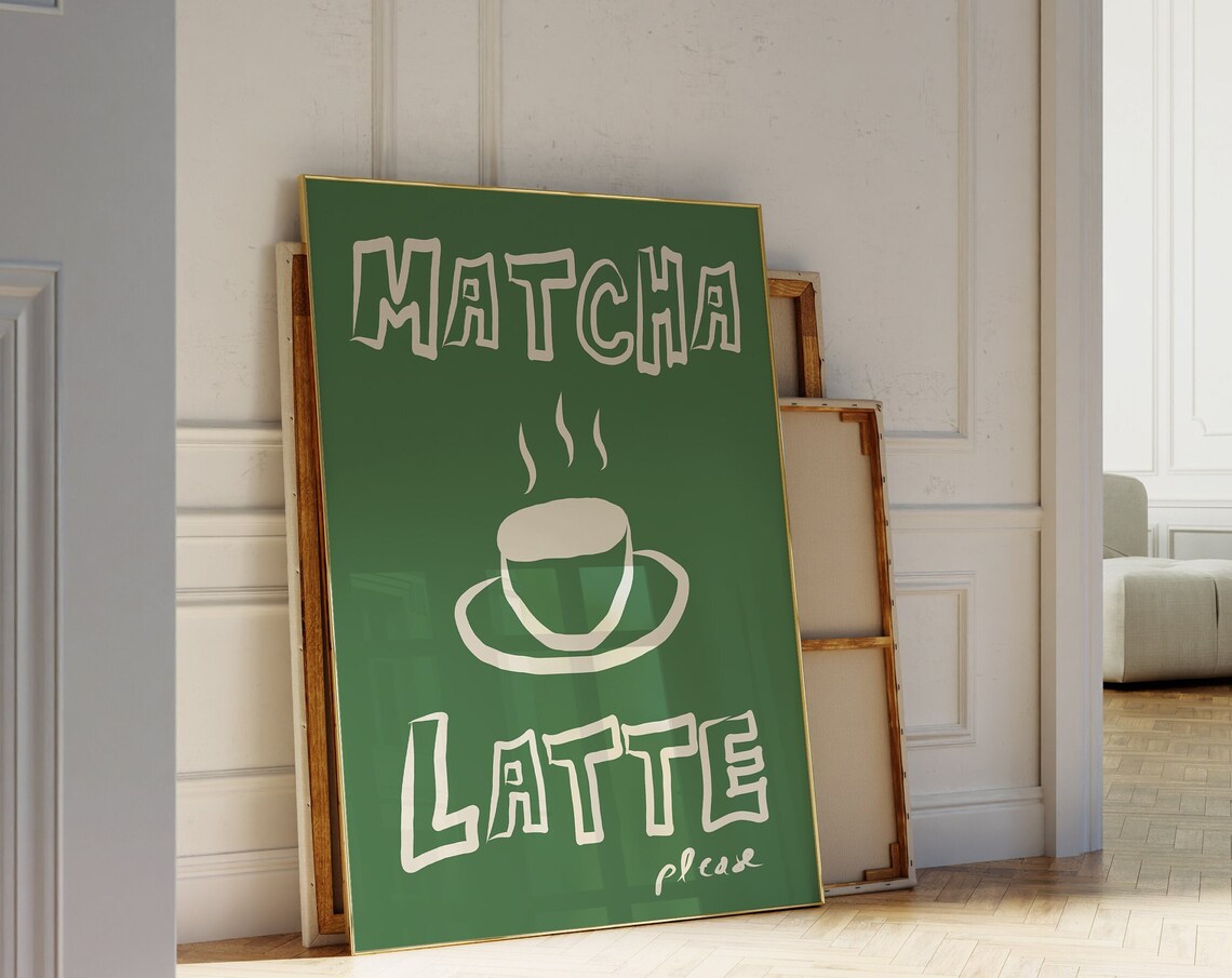 Matcha Latte Poster, Kitchen Wall Art Print