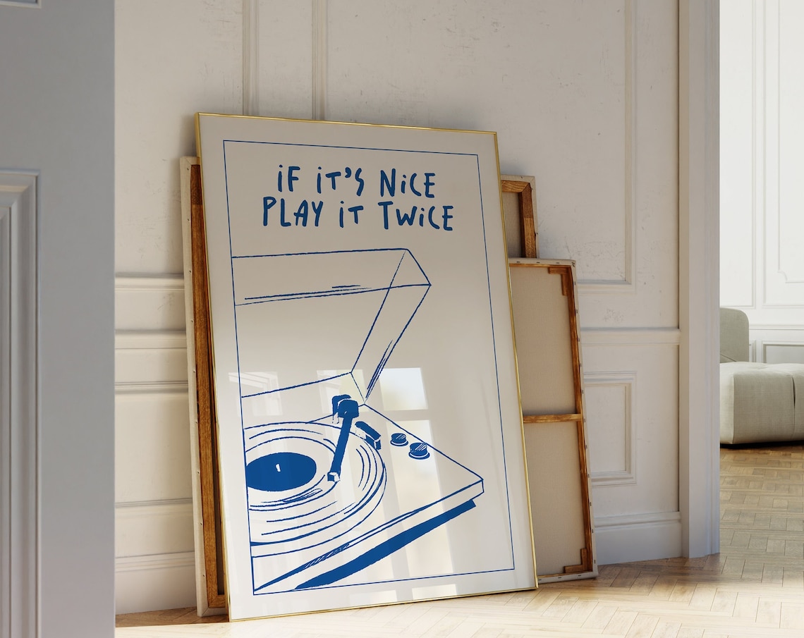 Play It Twice Record Player Retro Music Poster