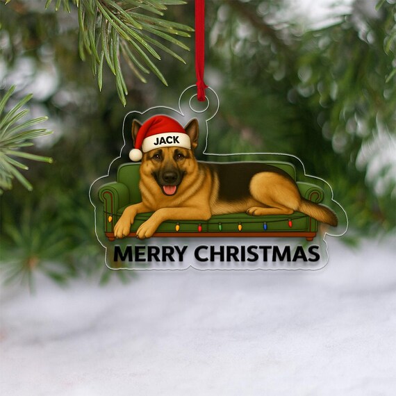 Personalized German Shepherd Christmas Holiday Couch Ornament Print