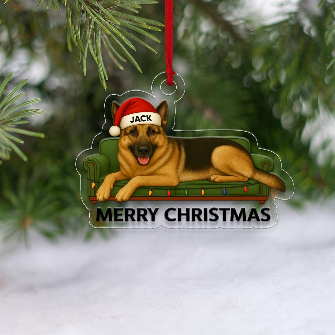 Personalized German Shepherd Christmas Holiday Couch Ornament Print