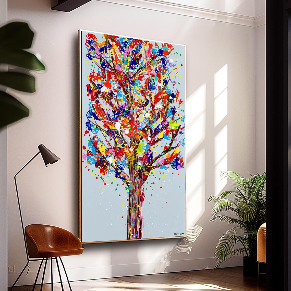 Whimsical Rainbow Tree Poster Vertical Colorful Confetti Canopy