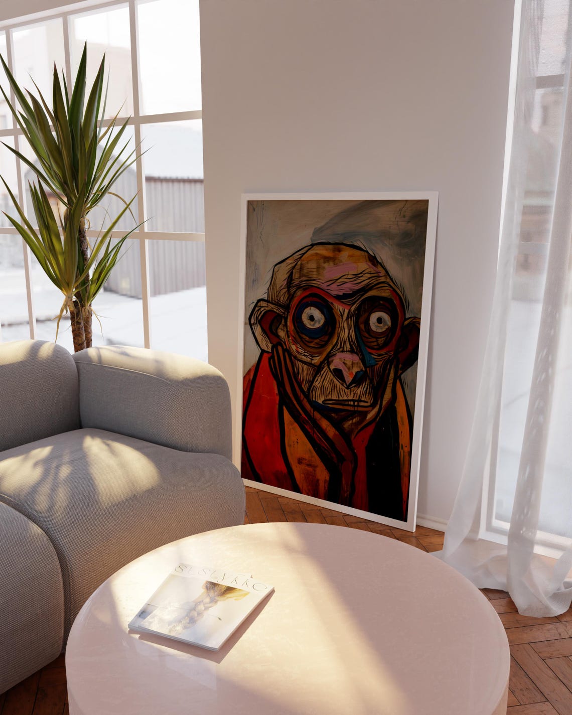 Whimsical Abstract Monkey Face Expressionist Modern Art Poster