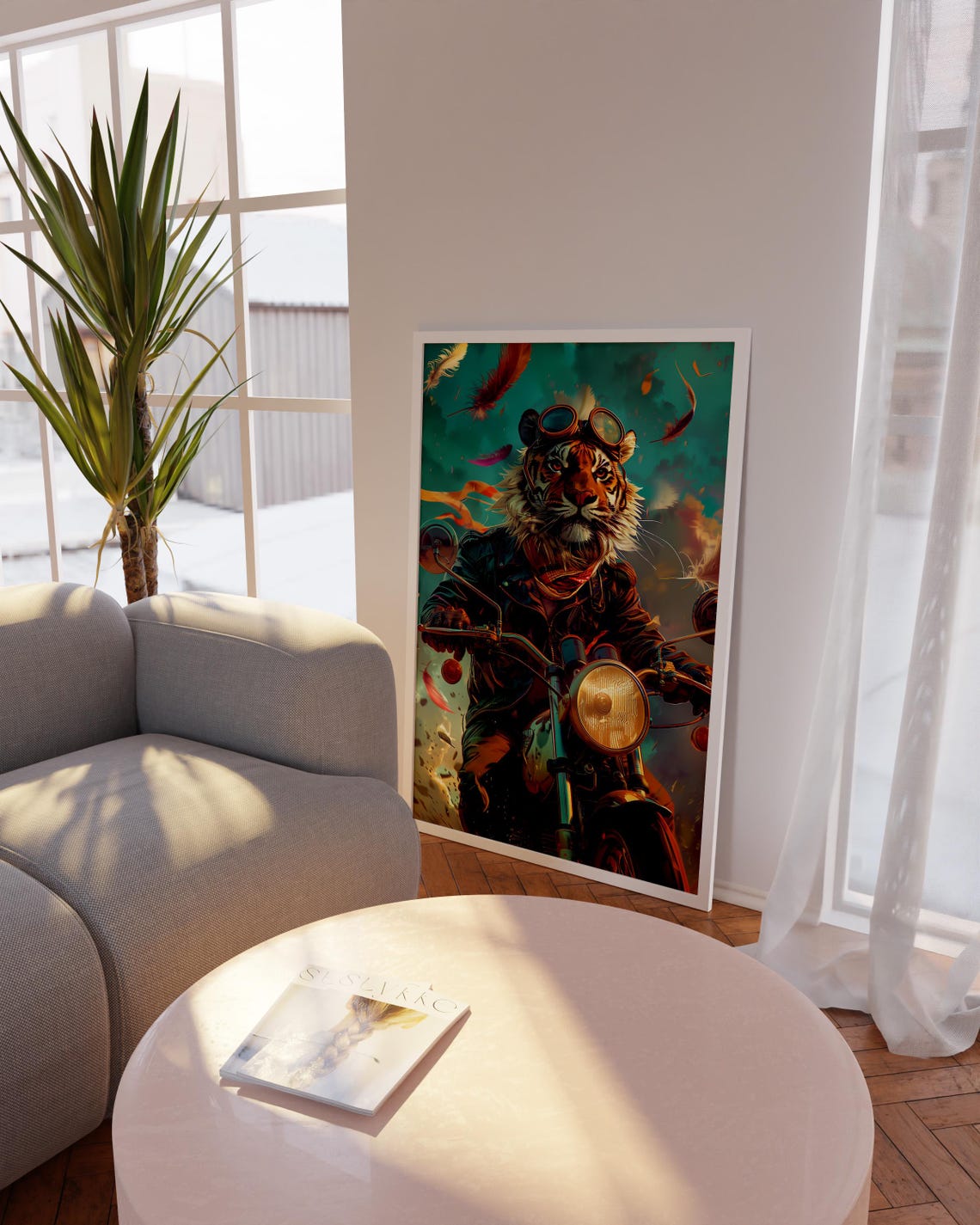 Tiger Riding Motorcycle Goggles Maximalist Dopamine Decor Poster