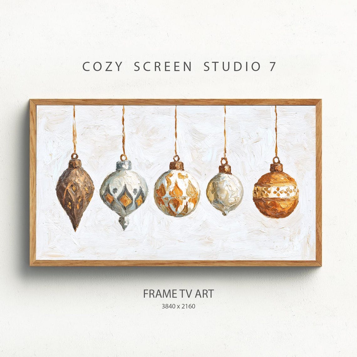 Gold White Christmas Ornaments Painted Baubles Frame TV Art Poster
