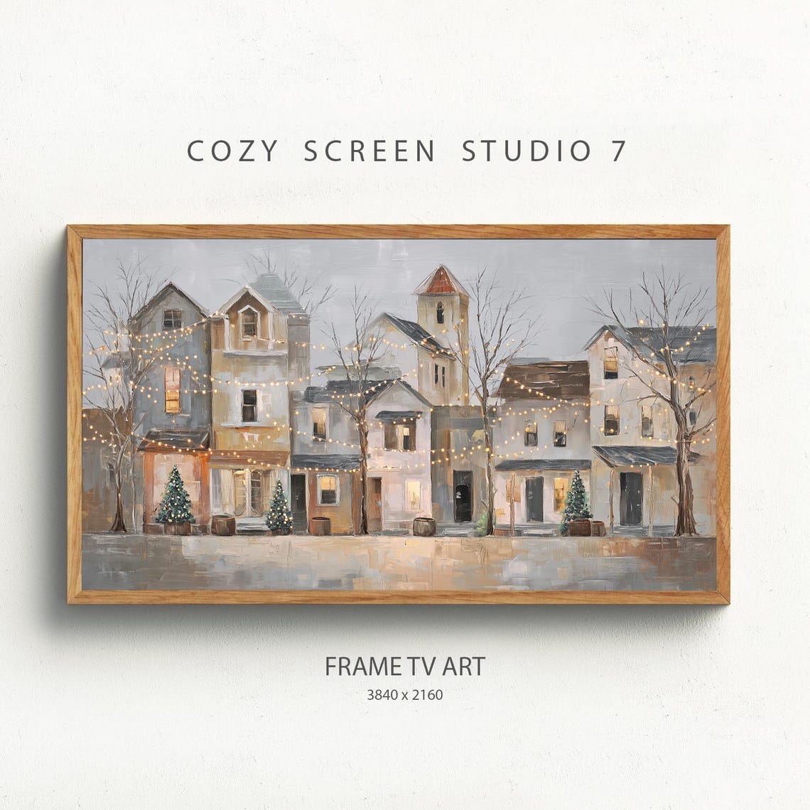 Christmas Town Frame Tv Art Vintage Festive Painting