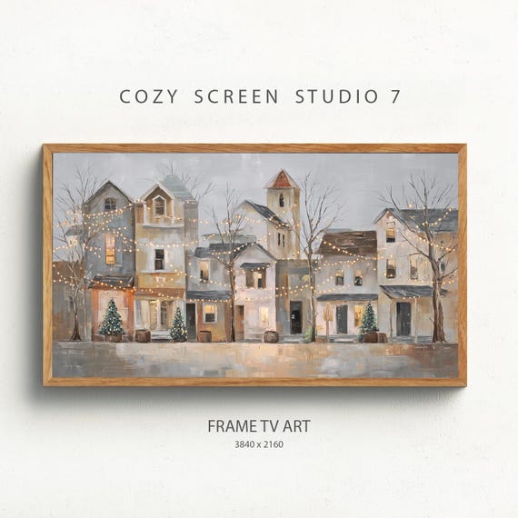 Christmas Town Frame Tv Art Vintage Festive Painting