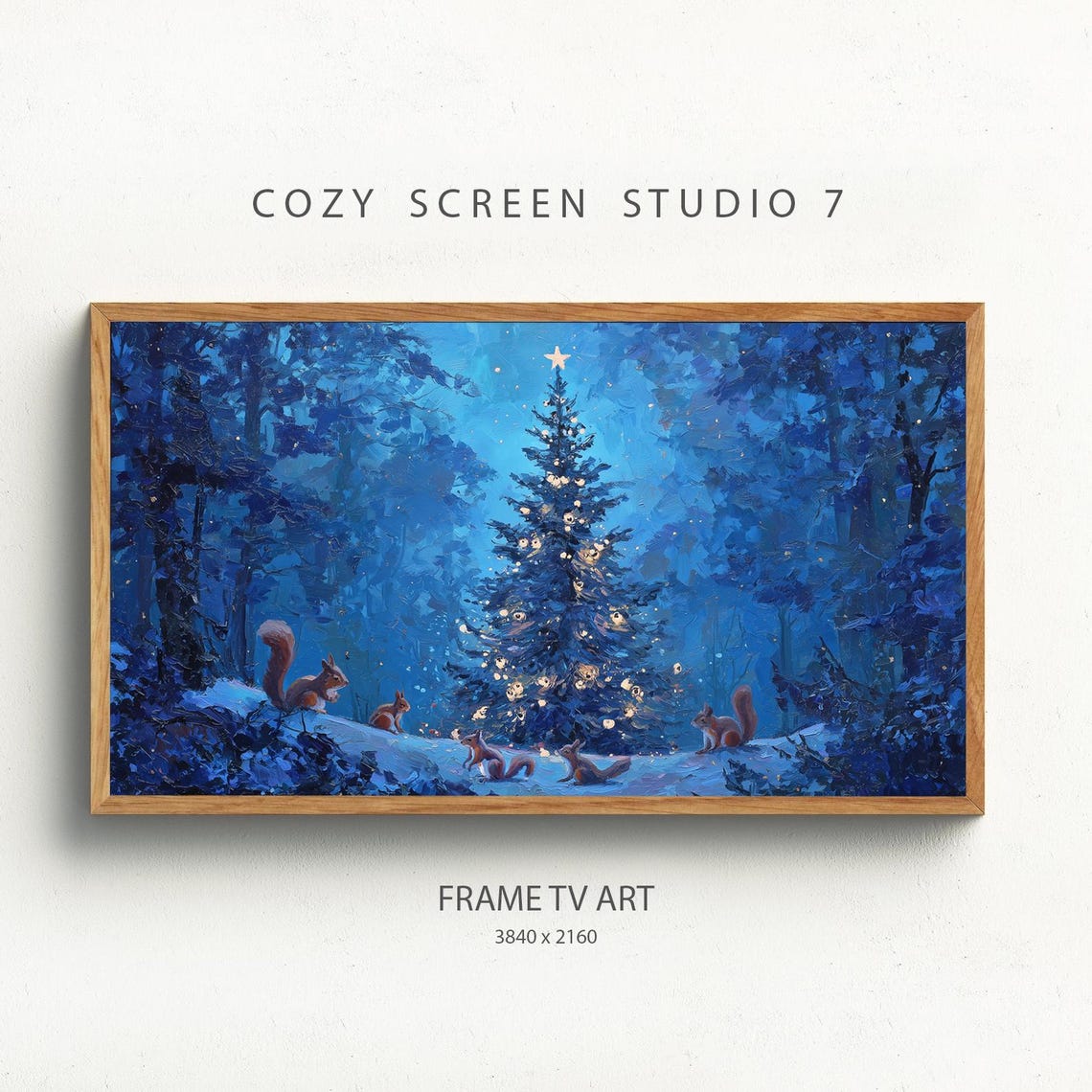 Christmas Squirrels Frame Tv Art Winter Forest Tree Painting