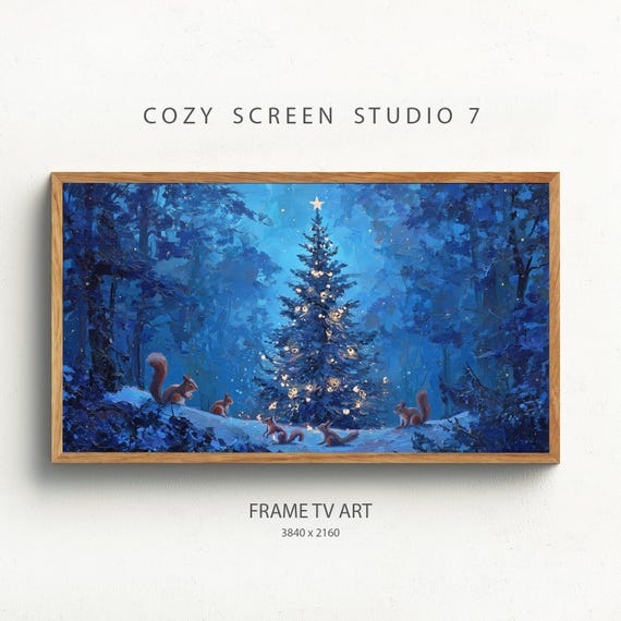 Christmas Squirrels Frame Tv Art Winter Forest Tree Painting