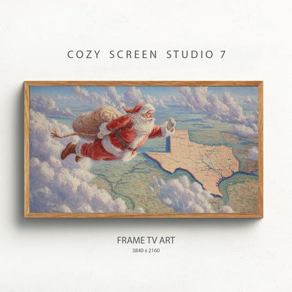 Santa Lost Sleigh Over Texas Frame Tv Art Riding A Longhorn Painting