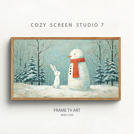 Snowman And Bunny Frame Tv Art Folk Christmas Screensaver