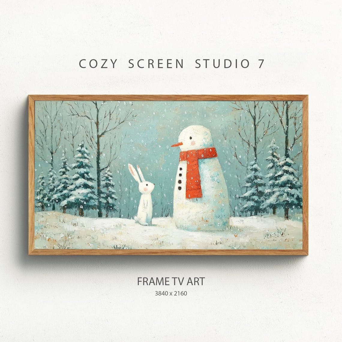 Snowman And Bunny Frame Tv Art Folk Christmas Screensaver