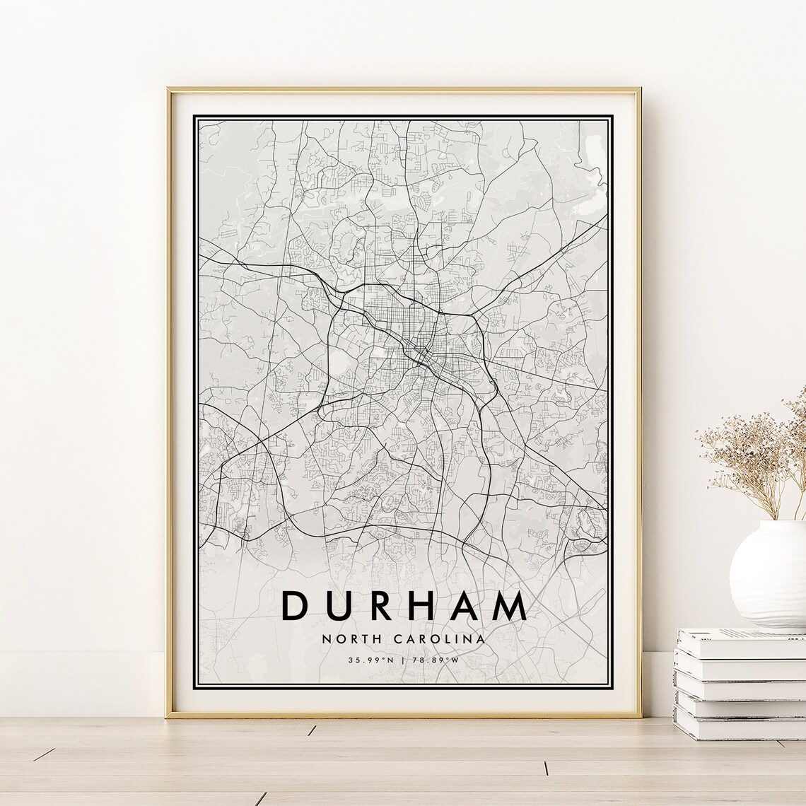 Durham Map Print, North Carolina Retro Street Design
