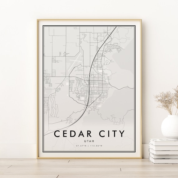 Cedar City Utah Minimalist Black White City Street Map Poster