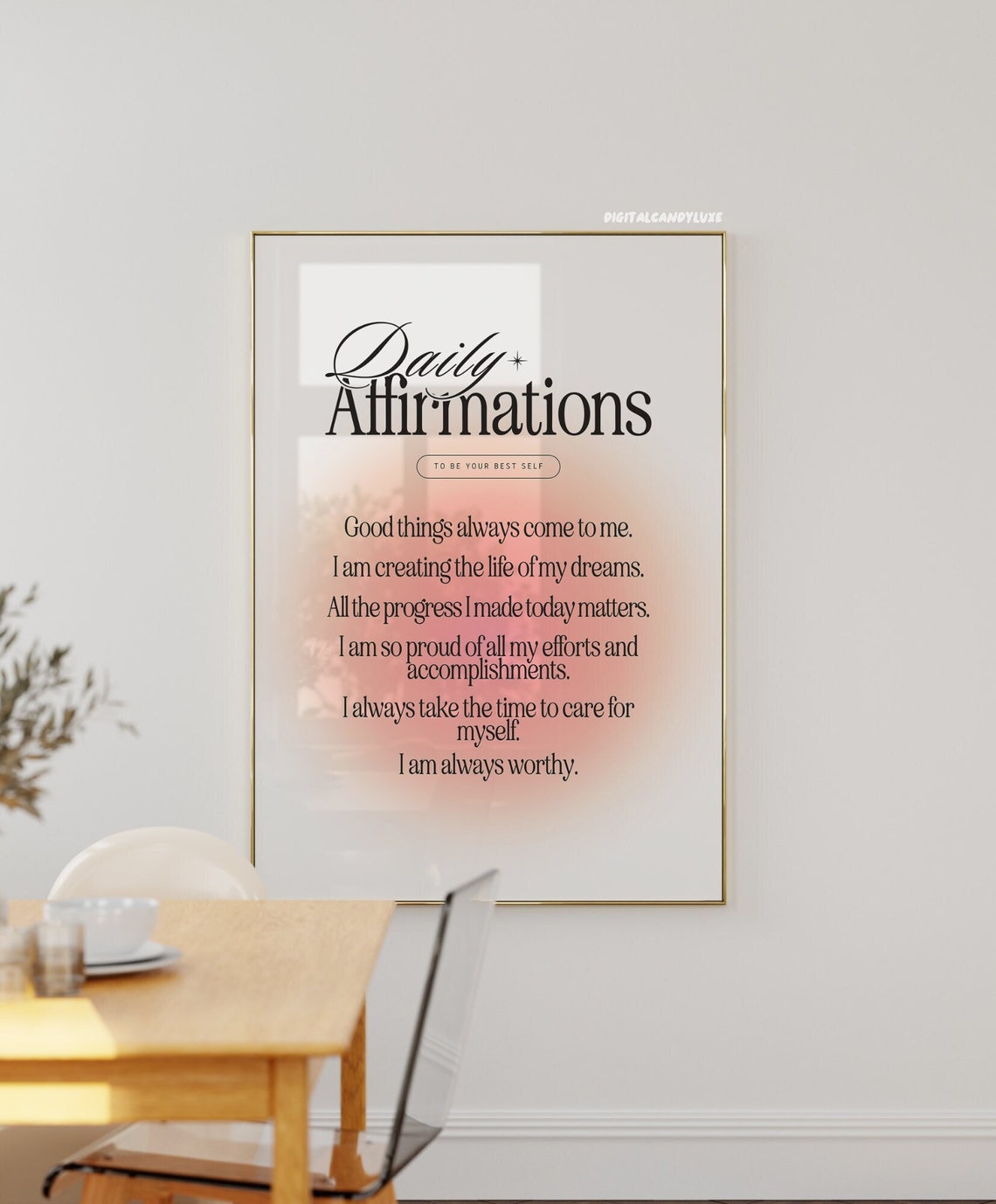 Daily Affirmations Elegant Pink Gradient Self Love Quote Poster
