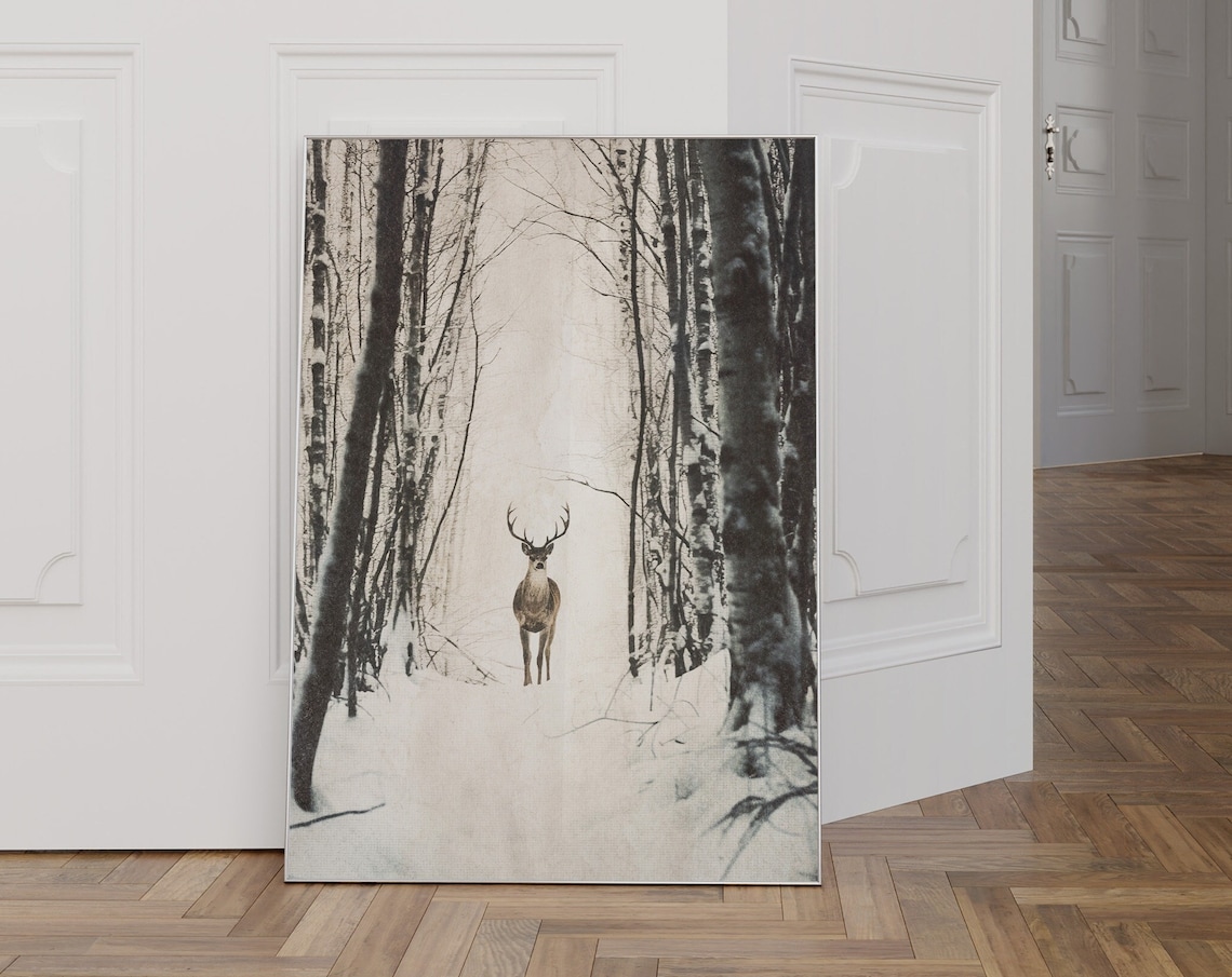 Snowy Forest Landscape Vintage Winter Poster Print
