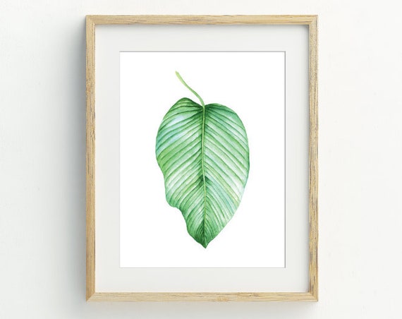 Leaf Art Print Tropical Leaf Wall Decor Instant Art Banana Leaf Watercolor Art Minimalist Botanical Art