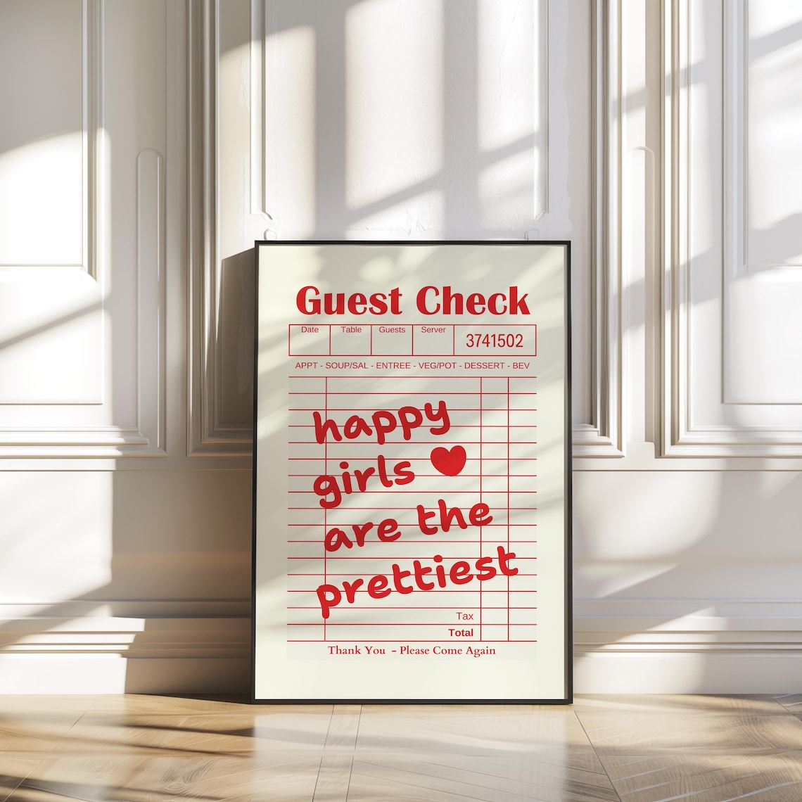 Happy Girls Are The Prettiest Guest Check Retro Red Quote Poster