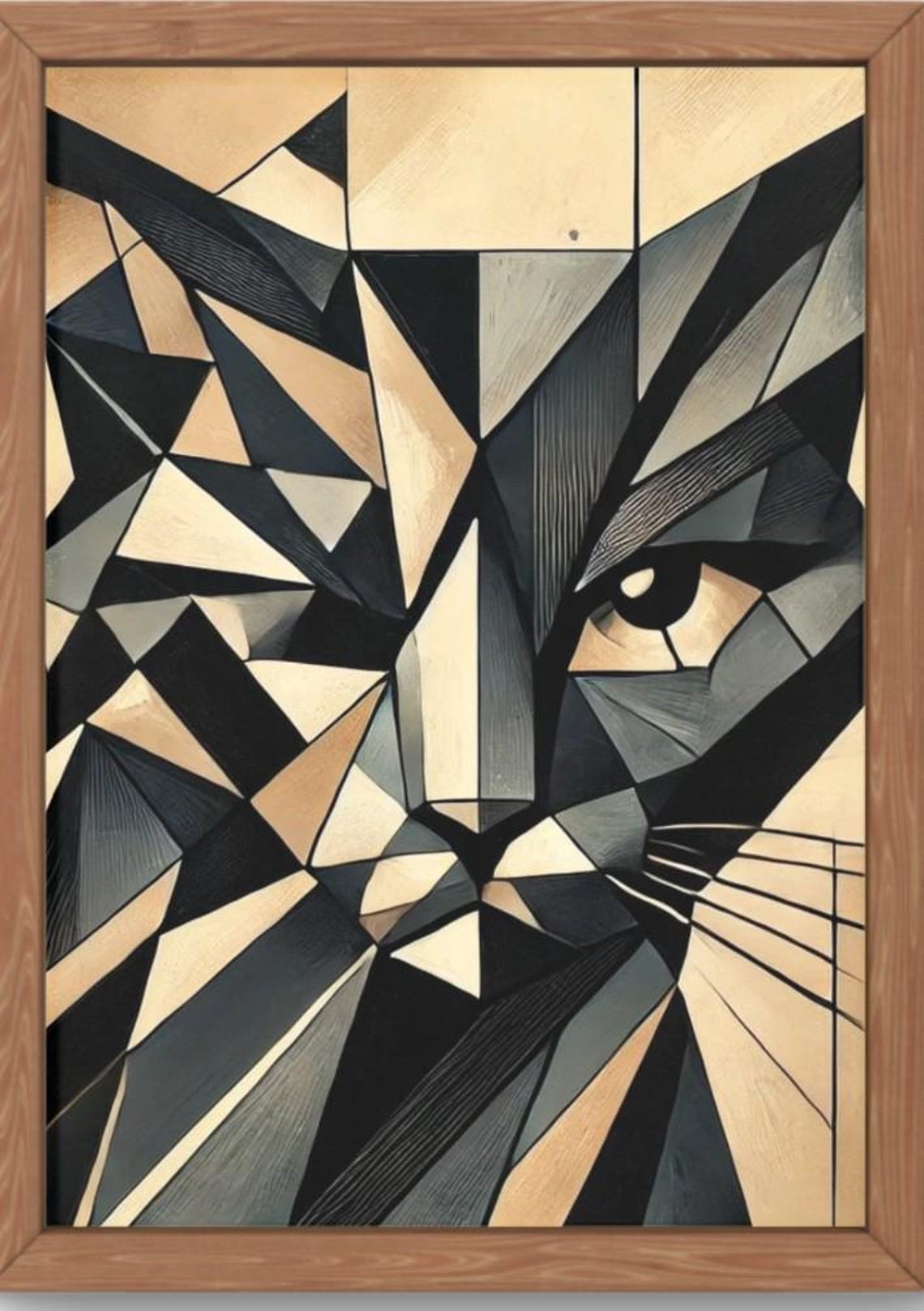 Black And Beige Cubist Cat Face Bold Geometric Animal Art Poster