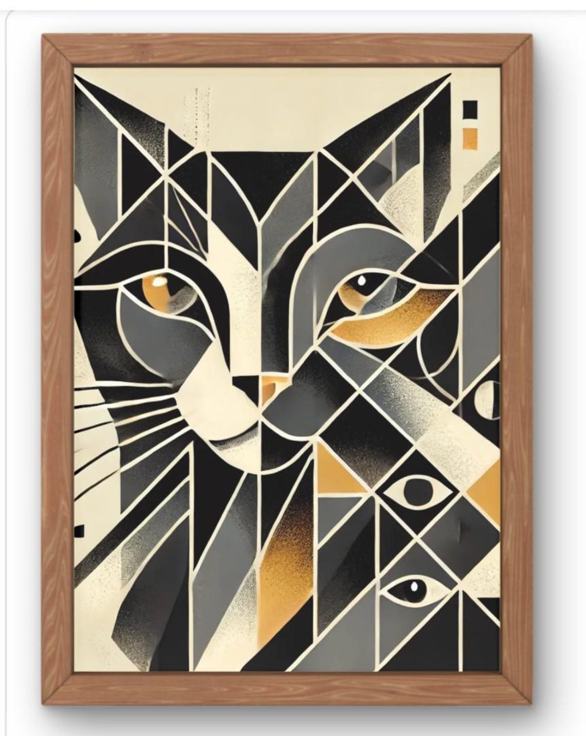 Black Gold Cubist Cat Face Art Deco Geometric Modern Art Poster