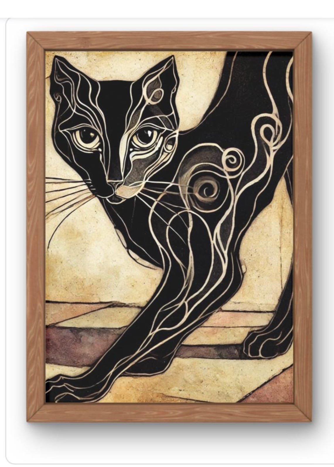 Egon Schiele Inspired Black Cat Expressive Line Drawing Art Poster