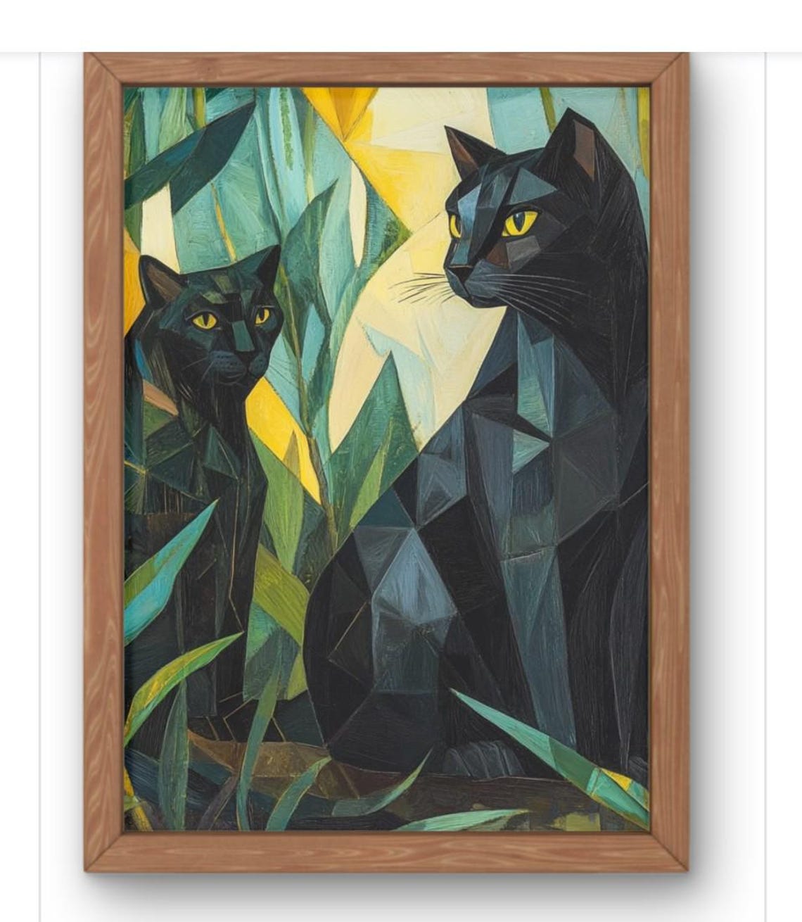 Abstract Two Geometric Black Cats Jungle Cubist Feline Art Poster