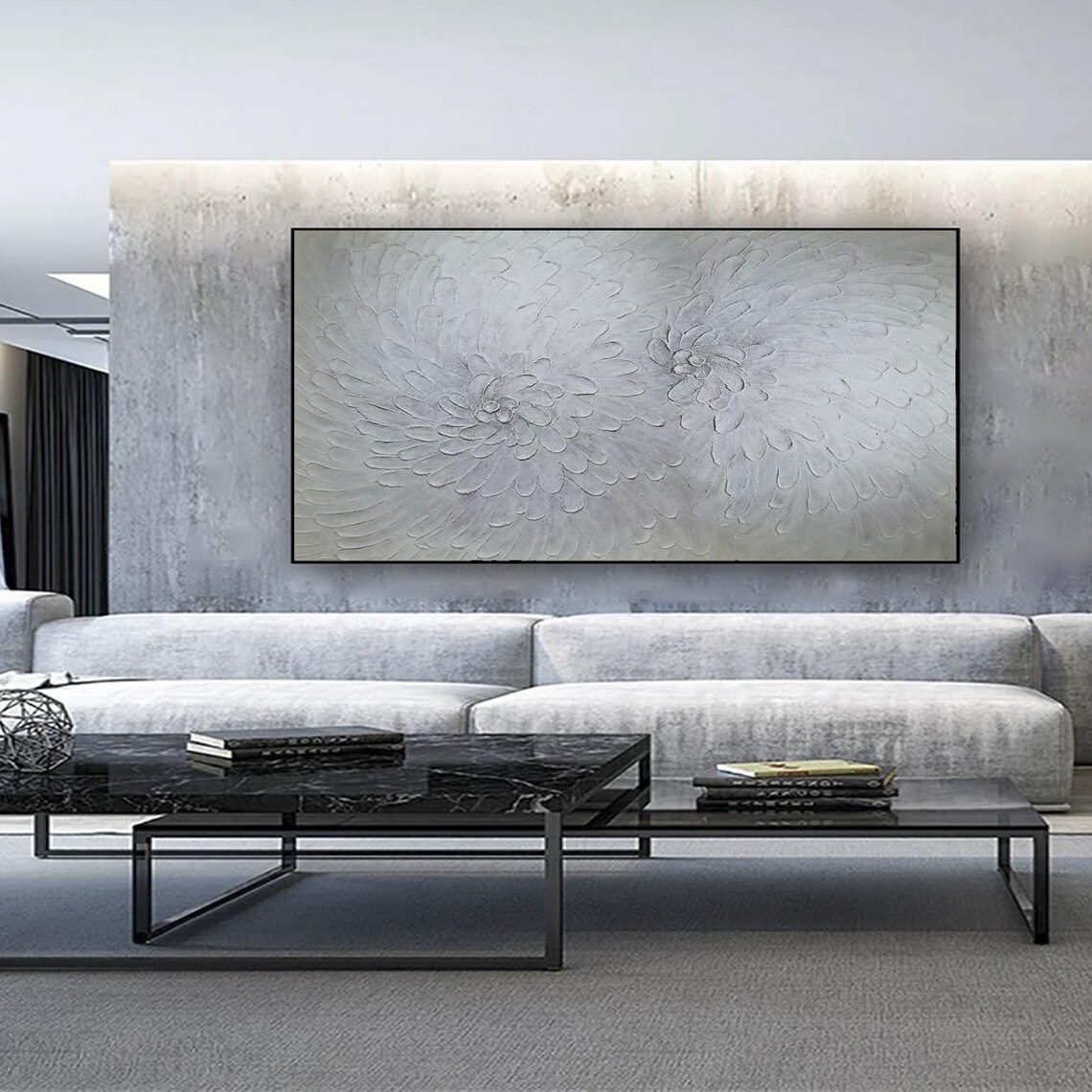 Gray Flower Minimalist 3D Textured Painting