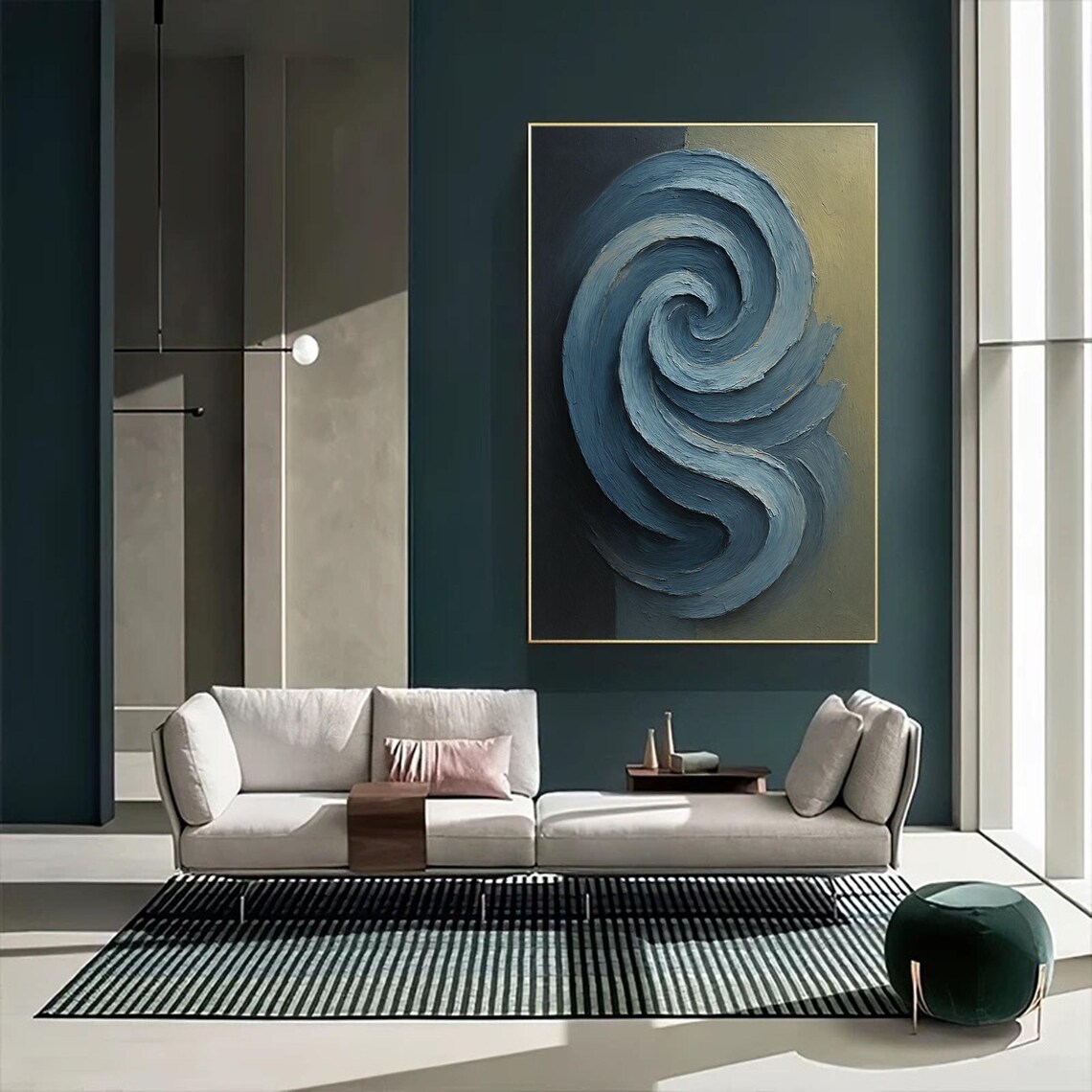 Blue Green Abstract Swirl Painting, Modern Decor - Image 4