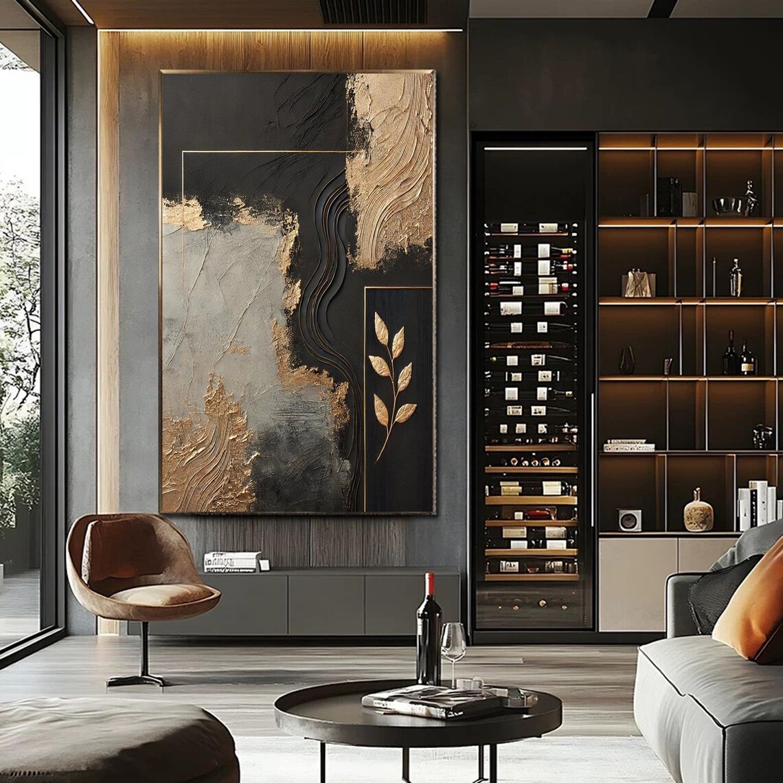 Black Gold Abstract Geometric Artwork, Modern Decor - Image 2