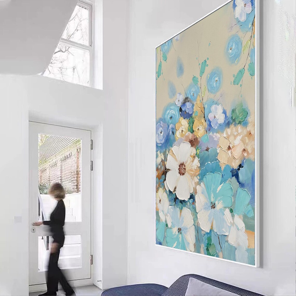 Blue Blossom Wall Art, Textured Modern Abstract - Image 4