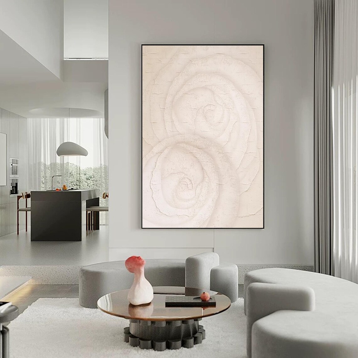 Beige Abstract 3D Textured Painting, Minimalist - Image 4