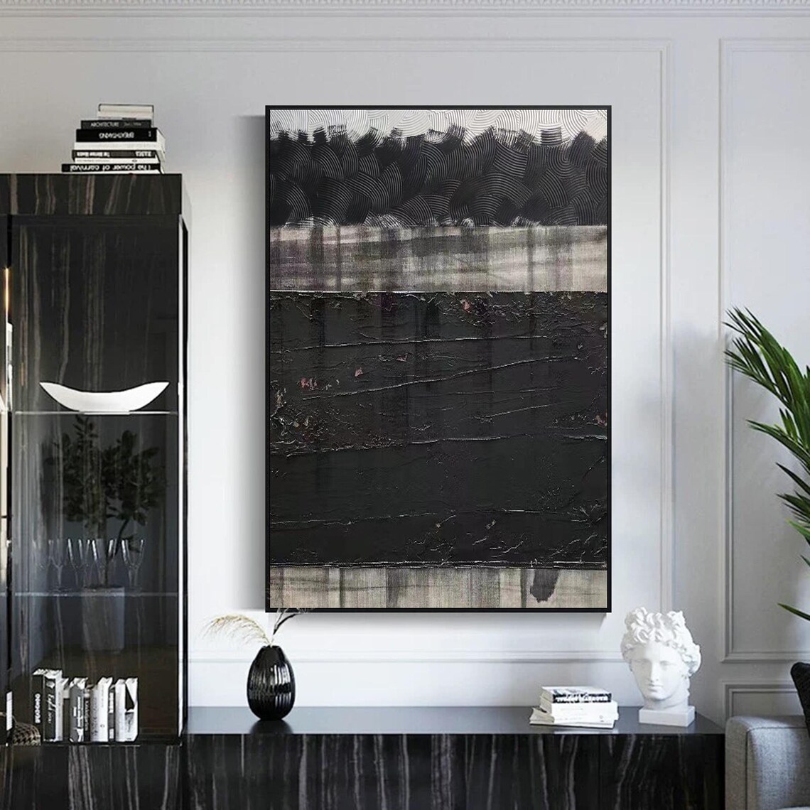 Black And Gray Abstract Wabisabi, Minimalist Decor - Image 4