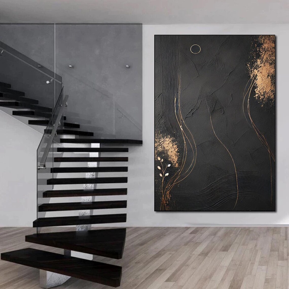Black Gold Abstract, Modern Geometric Wall Art - Image 4